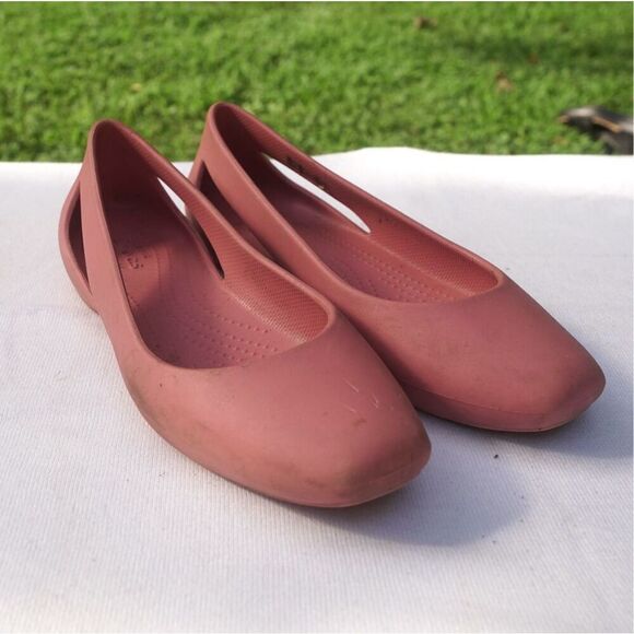 Crocs Sloane Pink Square Toe Cutout Flats - Picture 3 of 7